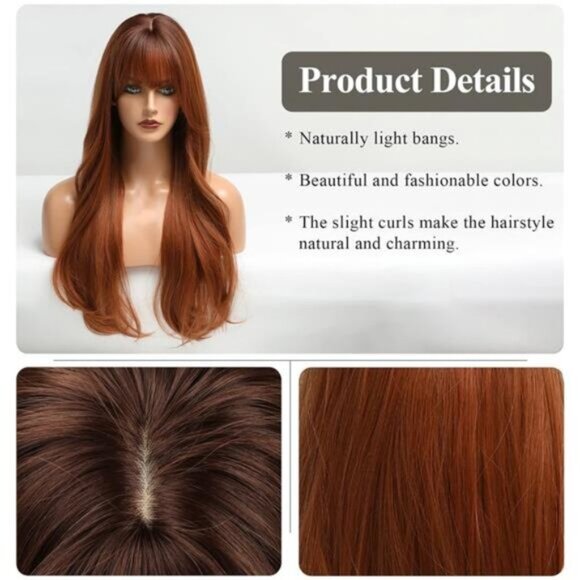 Long Auburn Wig with Bangs Layered Curly Wigs for Women main image 6